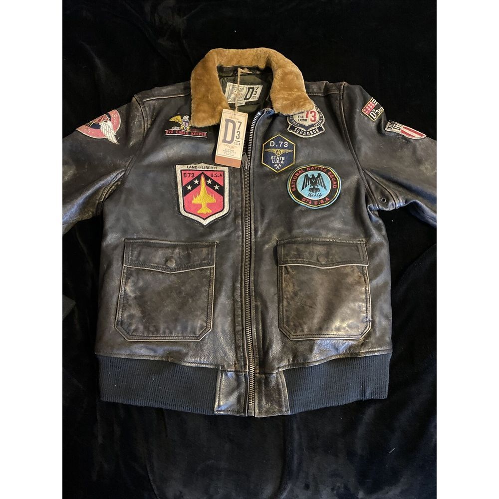 The Original D73 F-4 Cow Ston Wash- LEATHER FLIGHT JACKET - Black XL NWT